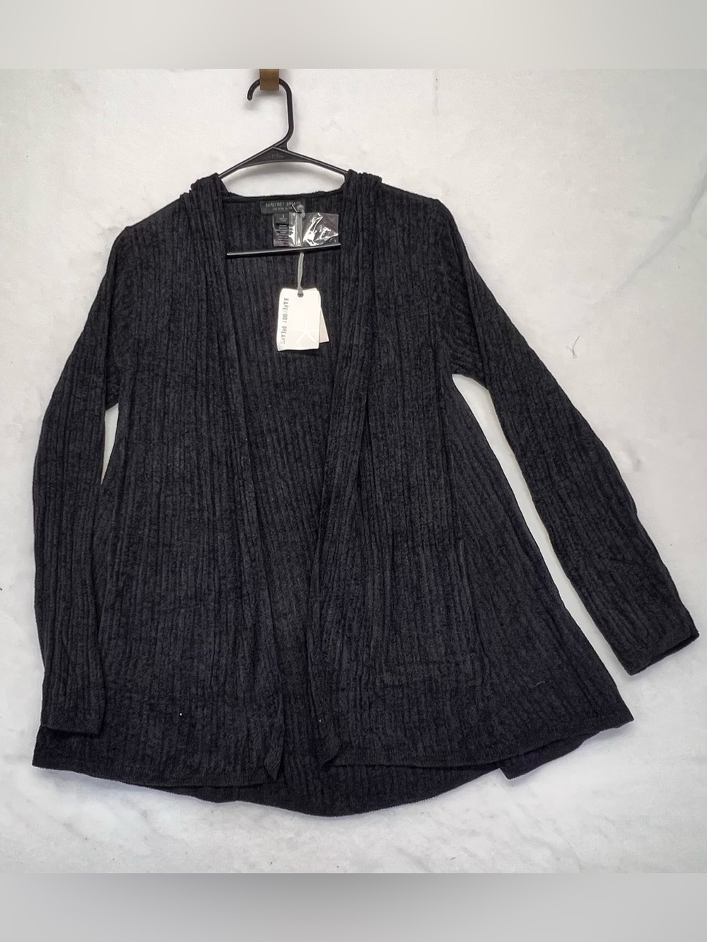 Barefoot Dreams Namaste Ribbed Hooded Cardigan Black Size S - Picture 4 of 12
